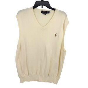 Polo Ralph Lauren Sweater Vest Men XXL Cream Pima Cotton V-Neck Pony Logo Preppy